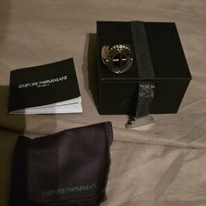 Emporio Armani Black and Silver 6.5 Stainless Steel Ring